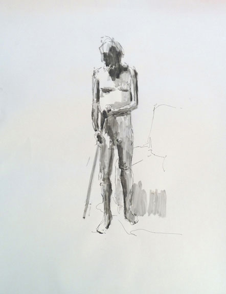 Figurative drawing: 20 mins. Conte, pen with ink wash.