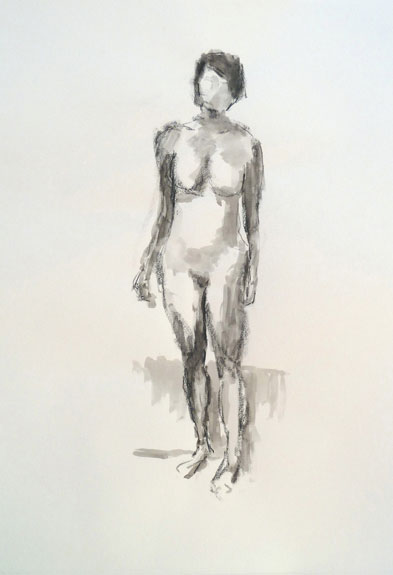 Figurative drawing: 20 mins. Conte, pen with ink wash.