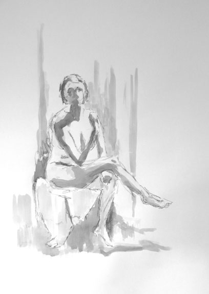 Figurative drawing: 20 mins. Conte, pen with ink wash.