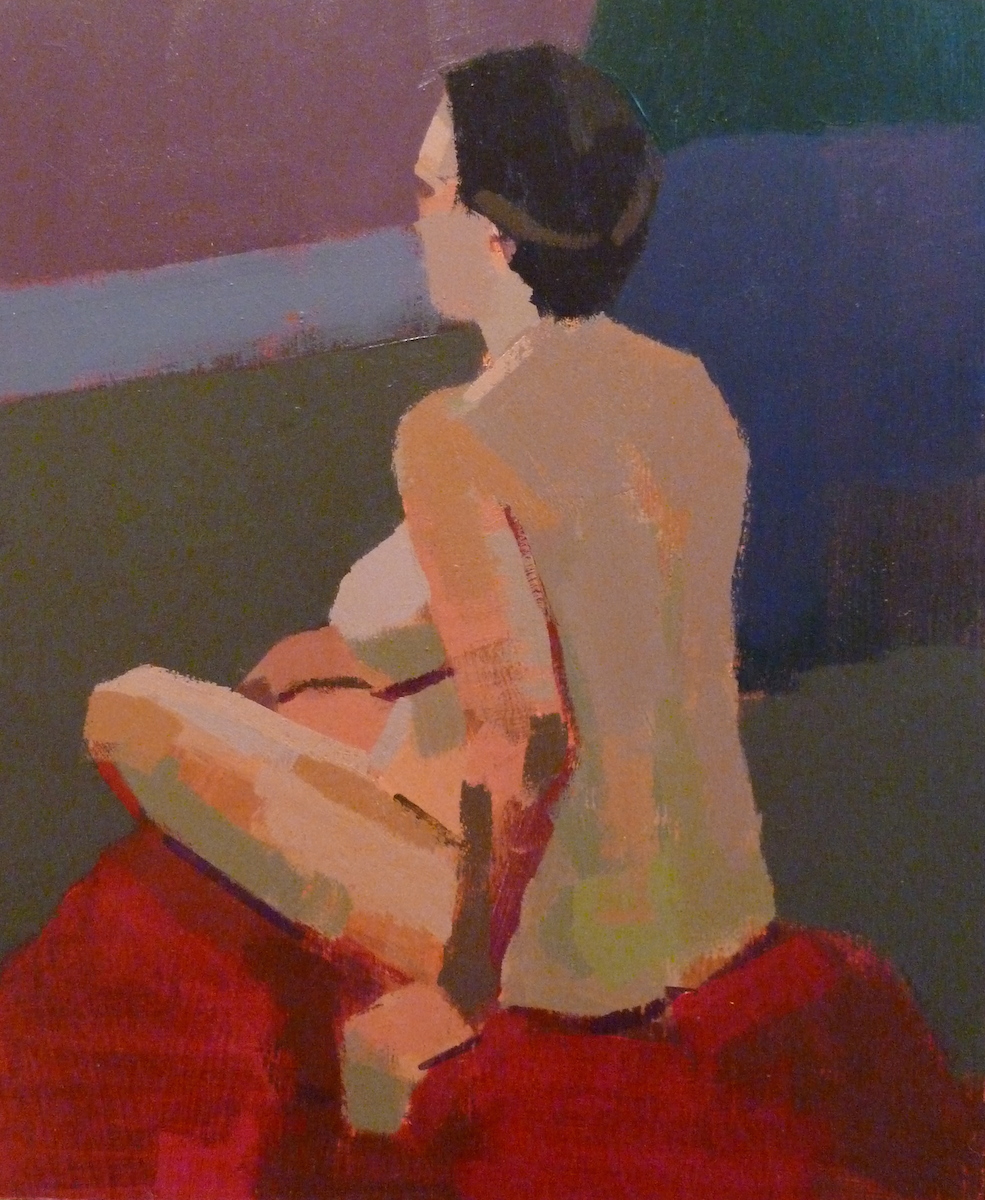Side view of female life model seated