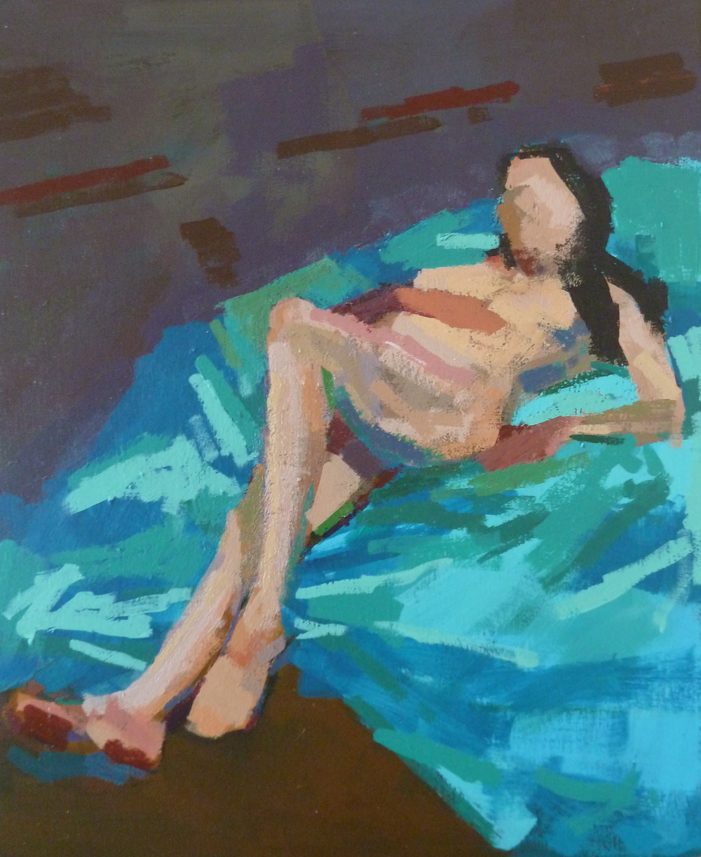 Acrylic painting of a reclining woman