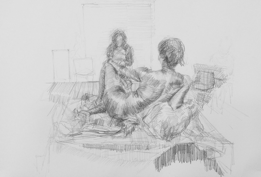 Pencil drawing of a woman reclining