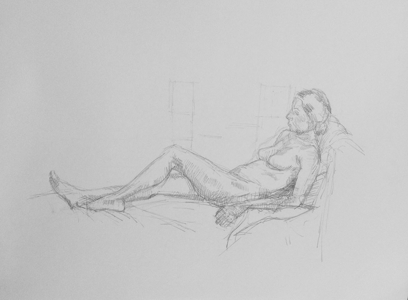 Pencil drawing of a woman reclining