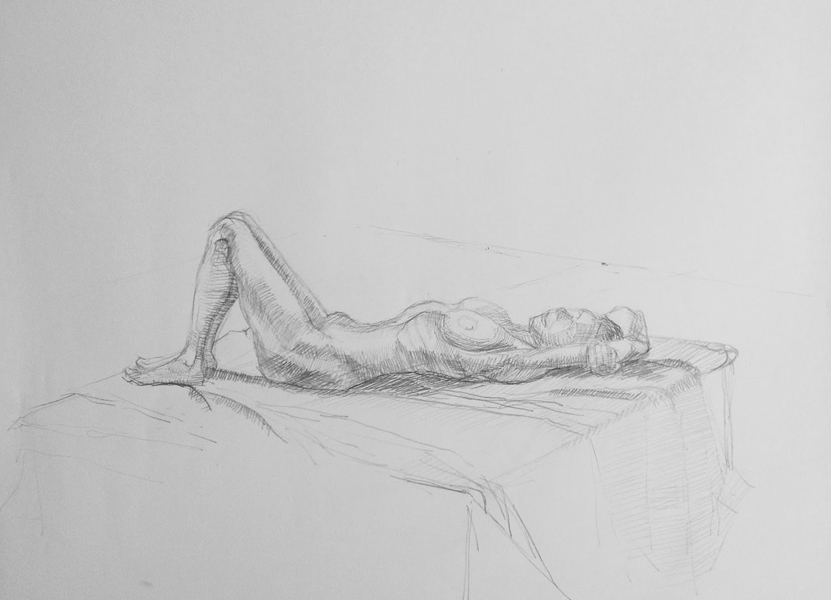 Pencil drawing of a woman reclining