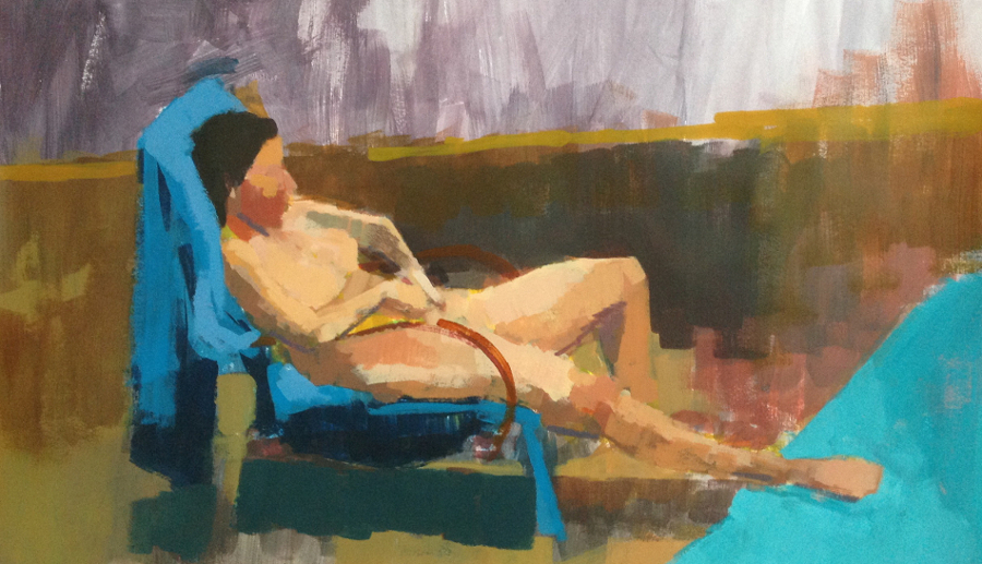 Acrylic life study on paper of seated woman