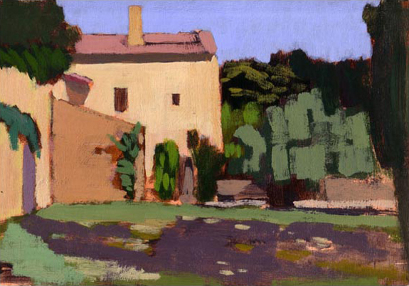 Painting of a house and garden