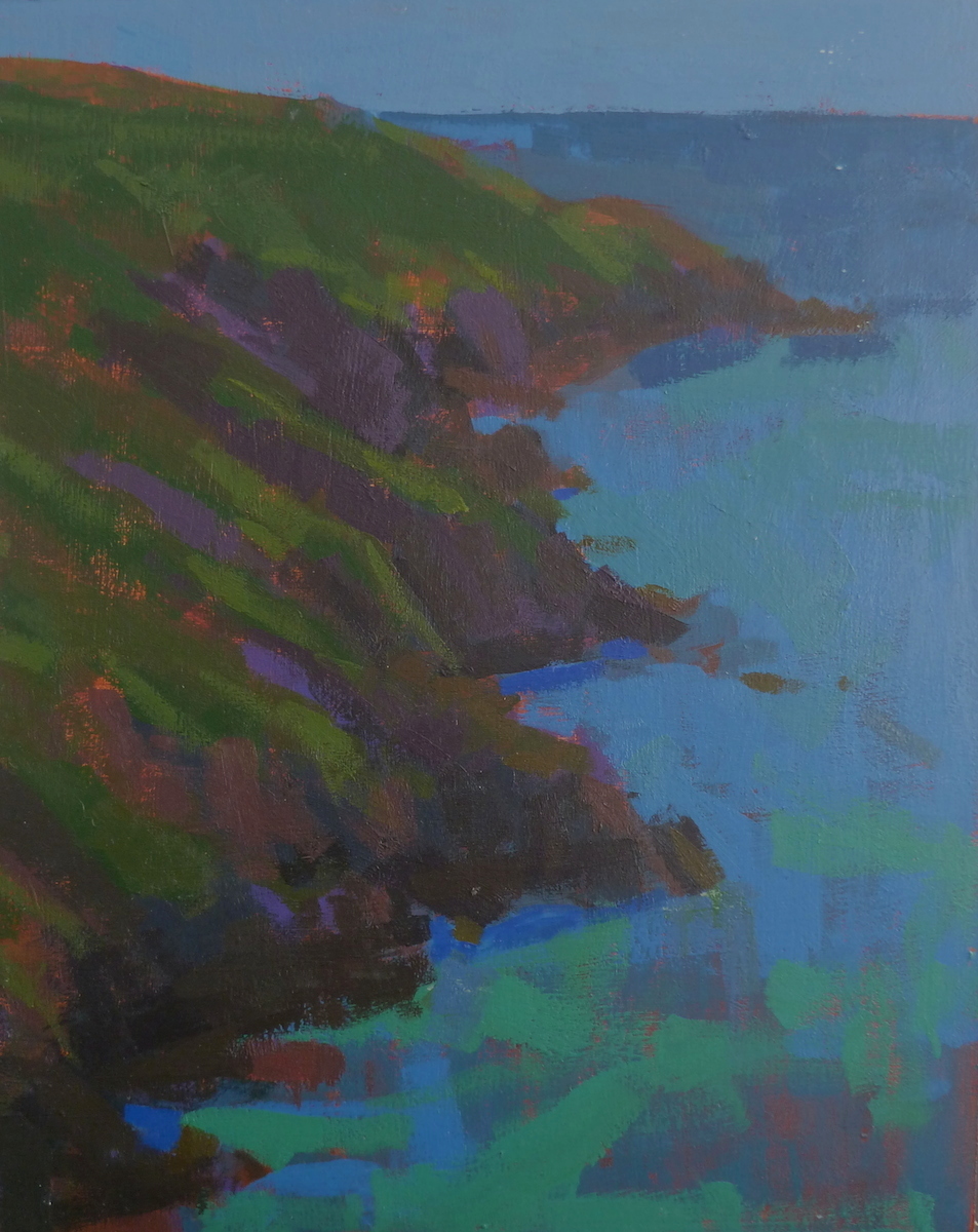 Acrylic study of cliffs and sea