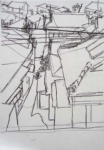 Sketch of rooftops in Ushibuka, Japan