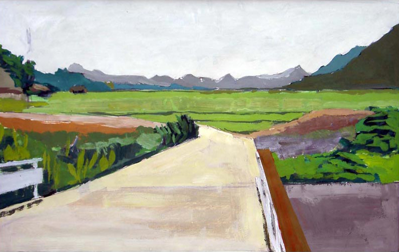 Painting of fields and mountains near Kawaura